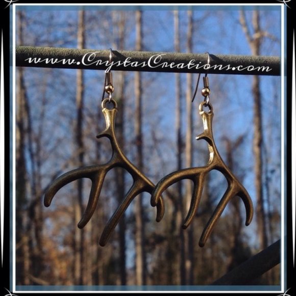 Five Point Deer Antler Earrings GP - Picture 2 of 4
